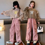 女童工装裤春装2024韩版蝙蝠衫卫衣套装中大童春季洋气两件套