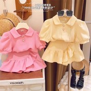 女童短袖套头t恤洋气短裙，两件套2023年夏季女宝宝纯棉休闲套
