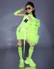 荧光绿女童t台走秀潮服套装，马卡龙(马，卡龙)多巴胺爵士舞活力运动会演出服