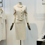 2023秋季韩版修身两件套单排扣职业小香风外套，半身裙套装女