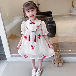 夏季女童汉服童装唐装刺绣中国风复古小女孩短袖复古公主裙连衣裙