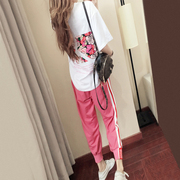 女学生夏运动(夏运动)休闲气质短袖裤子，两件套显瘦宽松版网红女神范