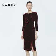 lancy朗姿新年宴会丝绒，连衣裙女士高级感收腰显瘦法式中长款裙子