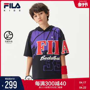 抗紫外线UPF50+FILA斐乐童装男童短袖2022夏季中大童t恤