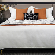 橘色系样板间床品套件抱枕搭毯现代轻奢软装别墅酒店摆场床上用品
