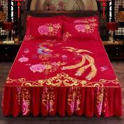 红色结婚床套斜纹，加厚磨毛床裙床罩单件韩版婚庆，大红用品新人大全