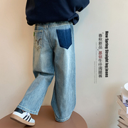 女童春装阔腿牛仔裤，2024韩版女孩洋气，宽松长裤儿童直筒休闲裤