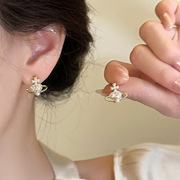 法式复古珍珠锆石星球耳钉女简约设计感耳钉，时尚甜美风精致耳饰品