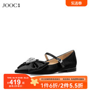 JOOC玖诗一字带平底鞋女2024春气质蝴蝶结单鞋舒适平跟鞋7038
