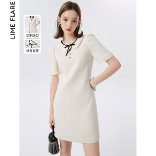 莱茵福莱尔法式气质小香风连衣裙，高级感白色，小众别致2024夏季