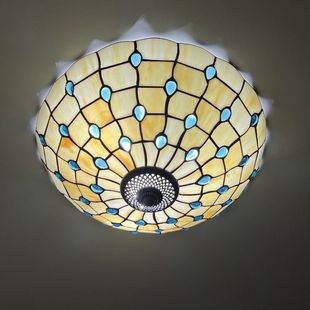 贝宜美蒂凡尼灯蓝色孔雀尾玻璃焊锡灯欧美风格卧室客厅过道吸顶灯