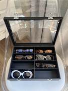 高级透明玻璃盖眼镜收纳盒黑色，皮质绒布多格大容量太阳墨镜展示架