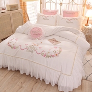 白色网红床裙款床上四件套全棉，纯棉公主风蕾丝床单，被套仙女高级感