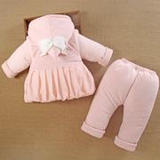 0一1岁女宝宝秋冬装外出分体款外套装女婴儿，服加厚棉衣袄三件套季