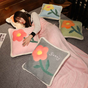 花朵抱枕被子两用二合一折叠靠枕毯子办公室午睡枕头车载汽车毛毯
