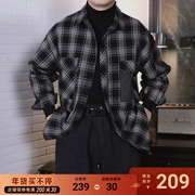 作梦家2023冬季日系复古宽松格纹拼色口袋加厚格子衬衫男长袖质感