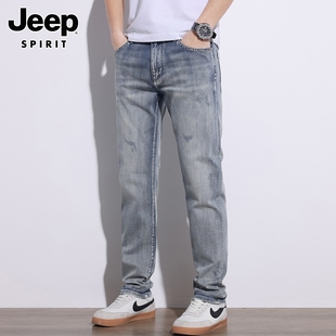 jeep吉普牛仔裤男士夏季美式复古宽松直筒裤高街纯棉水洗长裤子男