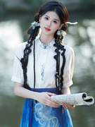复古国风改良提花刺绣衬衫女夏季新中式搭配马面裙的半袖上衣