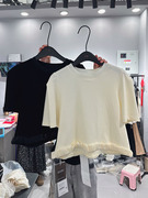 gusi谷斯9905高腰韩版圆领，短袖t恤女小众，设计感拼接泡泡袖夏上衣