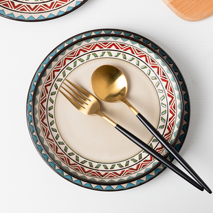 陶瓷盘菜盘家用美式复古创意个性精致餐盘饭碗碗碟组合微波炉餐具