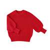 韩国ins童装女童时尚，蝙蝠袖红色羊毛混纺，毛衣周岁宝宝针织衫套装