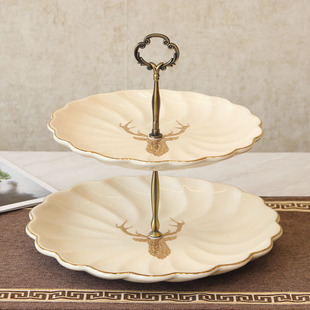 现代轻奢简约陶瓷双层果盘 北欧美式烘培蛋糕盘 创意零食糖果盘