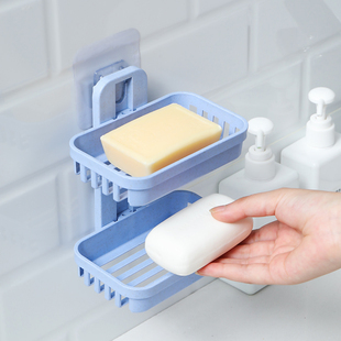 创意免打孔肥皂盒卫生间，沥水壁挂香皂盒浴室，置物架吸盘双层肥皂架