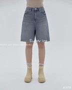 韩国24春夏高腰水洗，磨白直筒遮肉显瘦短裤牛仔中裤