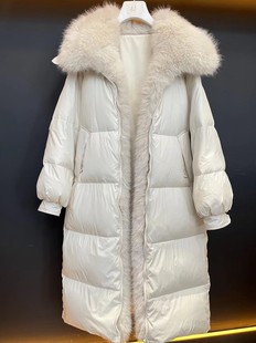大毛领白鸭绒(白鸭绒，)长款羽绒服女冬季加厚2024女装洋气高级保暖棉服