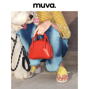muva原创设计师波士顿包真皮手提包女小包包，单肩斜挎包2023