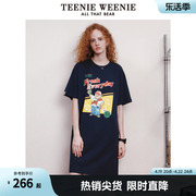 teenieweenie小熊夏季宽松圆领短袖中长款t恤连衣裙女