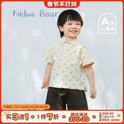 尼多熊男童(熊男童)衬衫，2022夏装纯棉，宝宝衬衣儿童格子洋气短袖