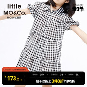 little moco童装夏装儿童女童法式连衣裙泡泡袖格子衬衫裙