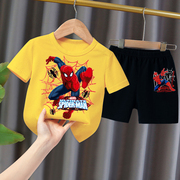 蜘蛛侠儿童套装2023夏季休闲套装t恤裤子中小男童运动两件套