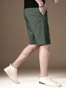 高端军绿色五分休闲短裤男士，西裤夏季薄款修身直筒商务纯棉中裤子