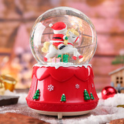 圣诞麋鹿与老人水晶球发光发亮飘雪水晶球桌面小摆件
