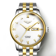 机械全自动瑞士日历表镂空钢带夜光手表，商务圆形精钢男款国产腕表