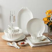 日式纯色创意陶瓷碗菜盘子，家用鱼盘饭碗汤碗面(汤，碗面)碗高颜值碗盘碟套装