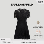 KARL LAGERFELD卡尔拉格斐春黑色高级感蕾丝短袖连衣裙老佛爷