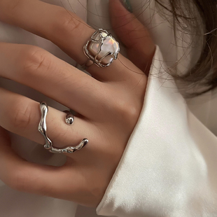 纯银戒指女ins不掉色甜酷风珍珠2022小众设计甜酷潮流指环