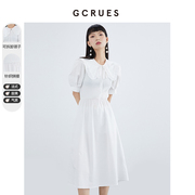 gcrues法式初恋白色连衣裙，夏季收腰显瘦裙子女娃娃领中长款