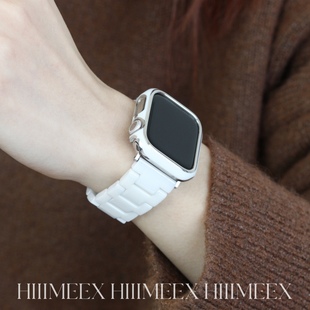 hiiimeex适用苹果手表表带applewatch7陶瓷三株白色经典，高级小众表带iwatch8创意表带s8苹果手表陶瓷金属表带
