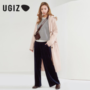 UGIZ春秋季韩版女装中长款休闲纯色针织风衣外套女UADC120-1