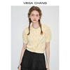 VEGA CHANG镂空针织衫女2024年夏季设计感菱格短袖针织开衫