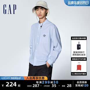 gap男装2024春季纯棉经典牛津布衬衫时尚，简约立领上衣890935