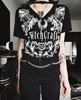 东欧RESTYLE Witchcraft哥特蝙蝠骷髅V领颈带短袖T恤