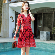 2019夏季女红色短裙子雪纺连衣裙泰国海南三亚海边度假沙滩裙