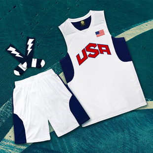 定制订做篮球服美国队梦十空白，无usa梦之队男篮，套装篮球衣队服