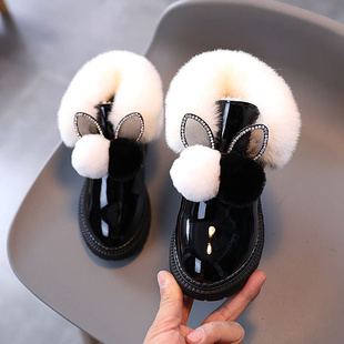 2021冬季儿童雪地靴时尚甜美圆头女童短靴子加绒保暖小童棉靴