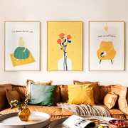 墙蛙现代简约客厅装饰画沙发，背景墙挂画插画，艺术北欧风卧室三联画